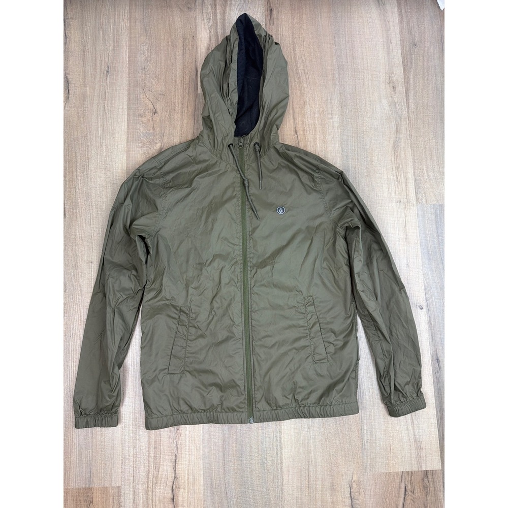 Volcom Ermont Hooded Windbreaker Jacket Olive Green Mens Small A1511700